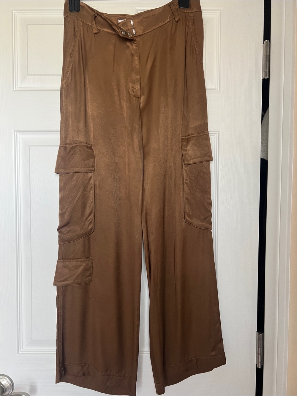 H&M Satin Wide-Leg Cargo Pants in Brown